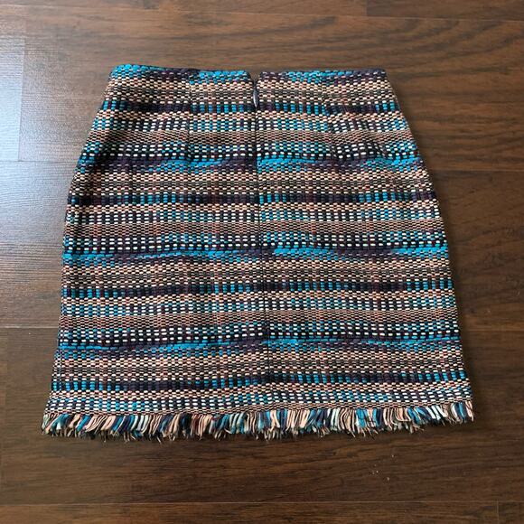Juicy Couture Black Label blue and brown fringe tweed mini skirt size 6 - Picture 3 of 11